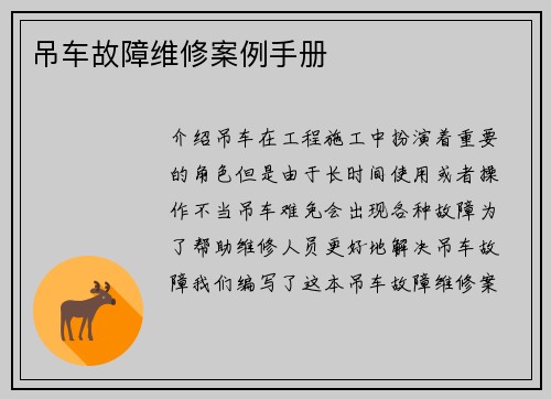 吊车故障维修案例手册