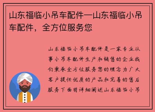 山东福临小吊车配件—山东福临小吊车配件，全方位服务您