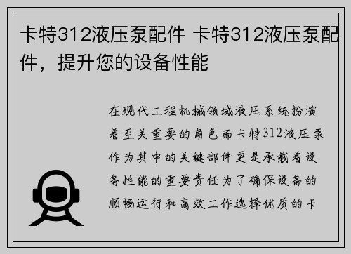 卡特312液压泵配件 卡特312液压泵配件，提升您的设备性能