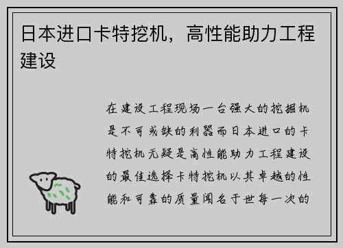 日本进口卡特挖机，高性能助力工程建设