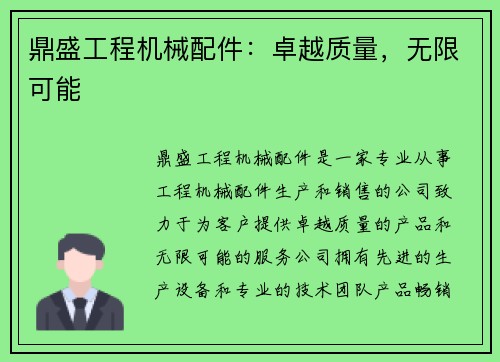 鼎盛工程机械配件：卓越质量，无限可能